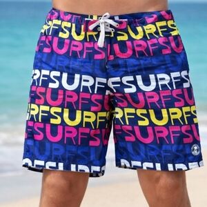 Miami Beach Blue Neon Summer Surfing Swimwear Trunks Men's Surf Logos New France